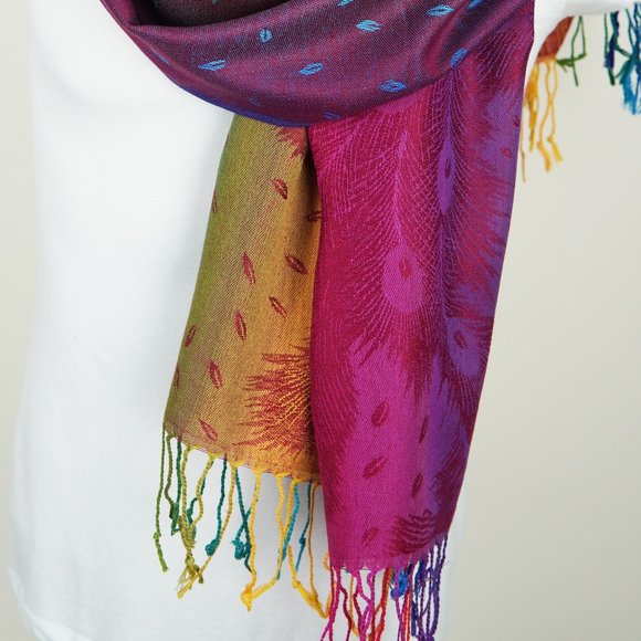 Red Feather Pashmina Scarves | Animal Print Scarf Wedding Shawls Festival Shawl - Picture 3 of 3